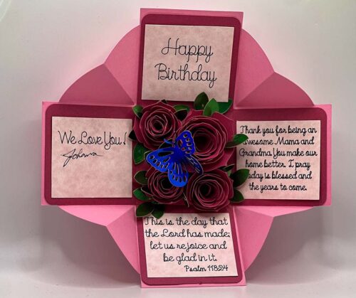 Colorful 3D Pop Up roses and butterfly box.