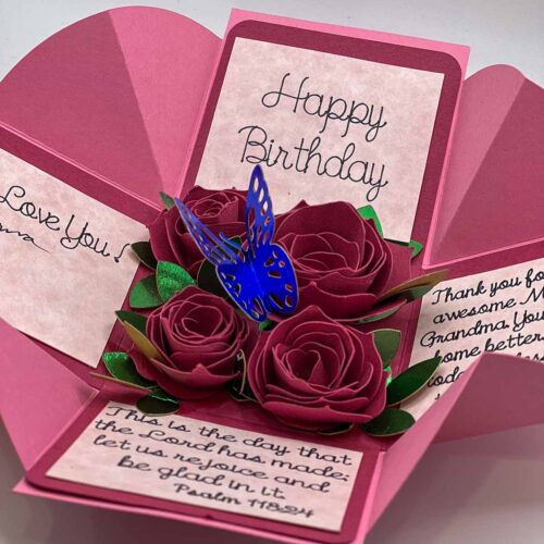 Colorful 3D Pop Up roses and butterfly box.