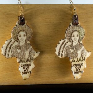 African Queen Wood Earrings, Gold Accent